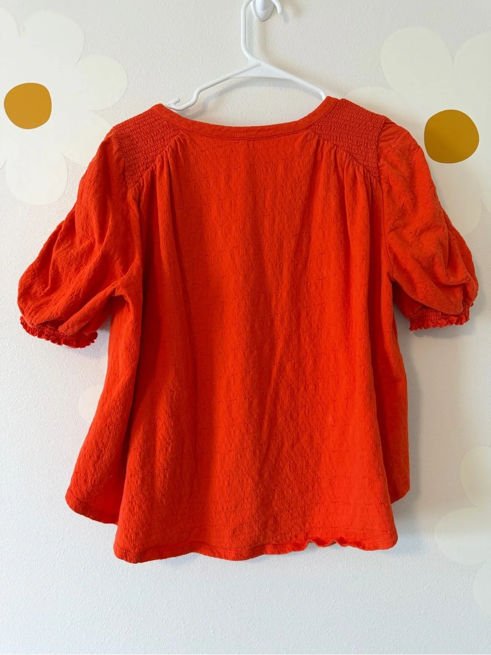 Free People Fever Dream Orange V-Neck Puff Ruched Sleeve Boho Top